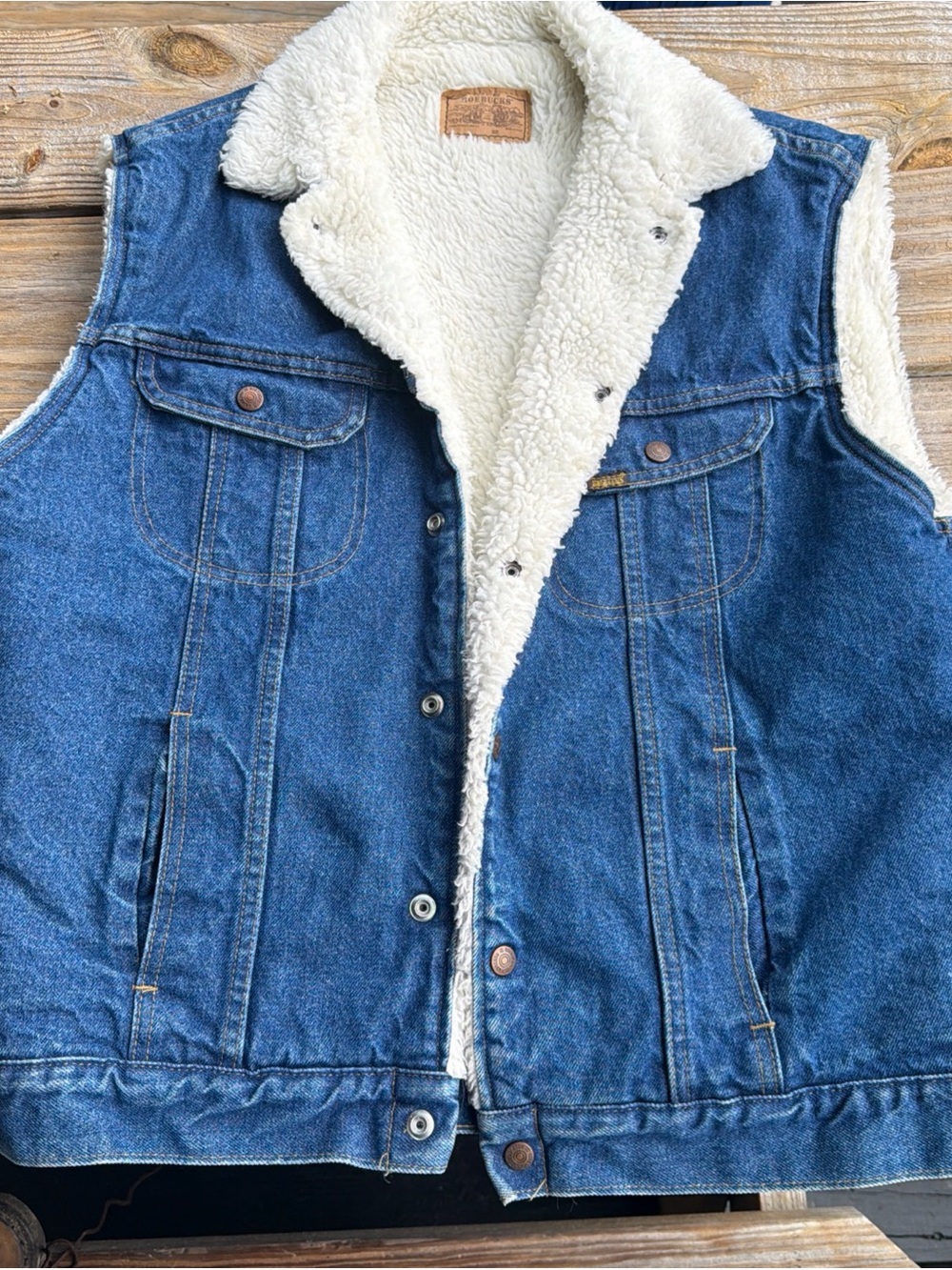 Vintage Sears’s and Roebucks Men's Blue Denim Sherpa-Lined Vest